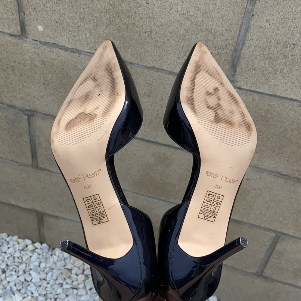 White House Black Market Black Patent Leather D’Orsay Pumps Heels SZ 8.5 NEW - Picture 7 of 12